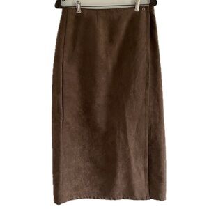 Jaclyn Smith Women Brown Faux Suede Straight Midi Skirt Size 10